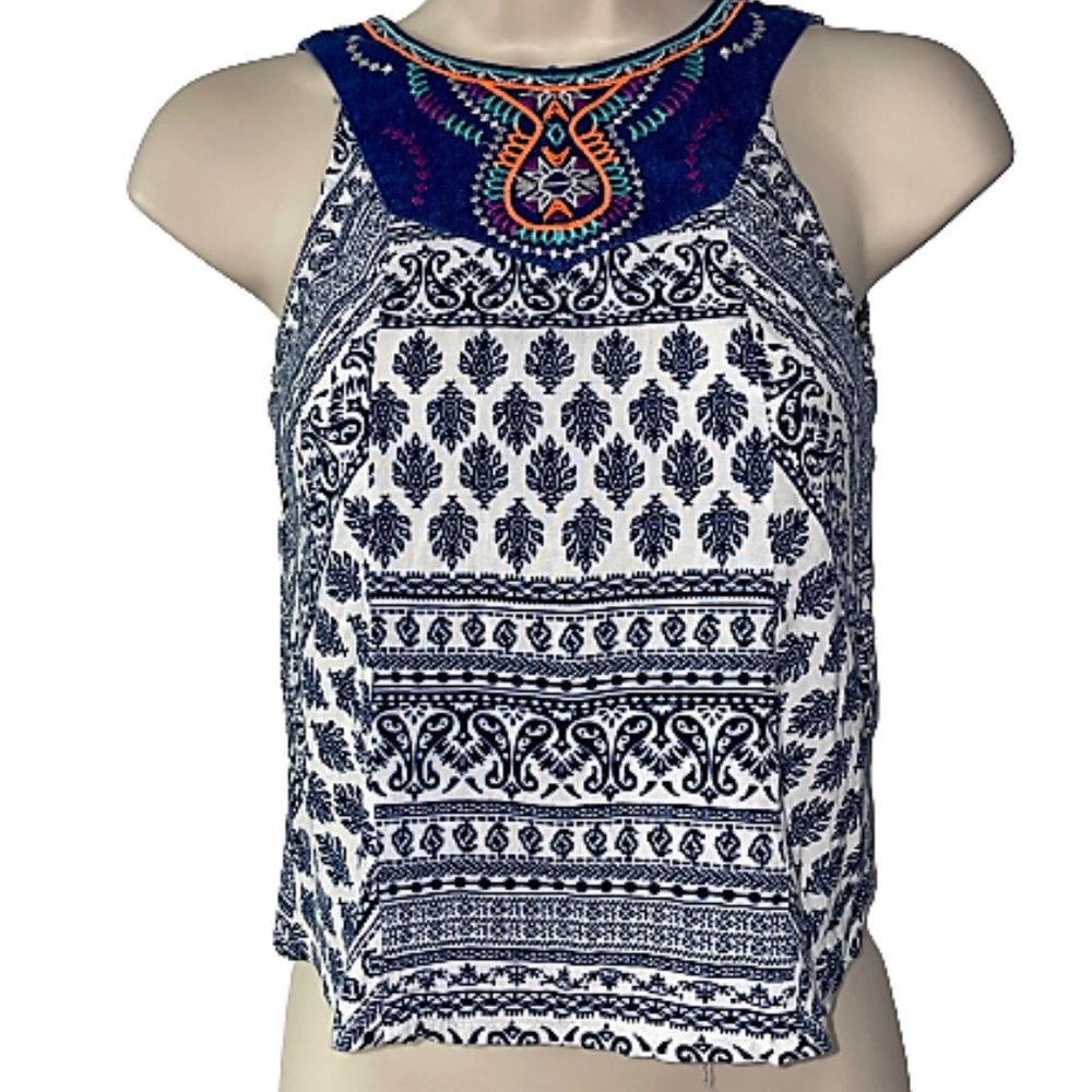 Girl M 7/8 FLYING TOMATO Blue Embroidered Top!